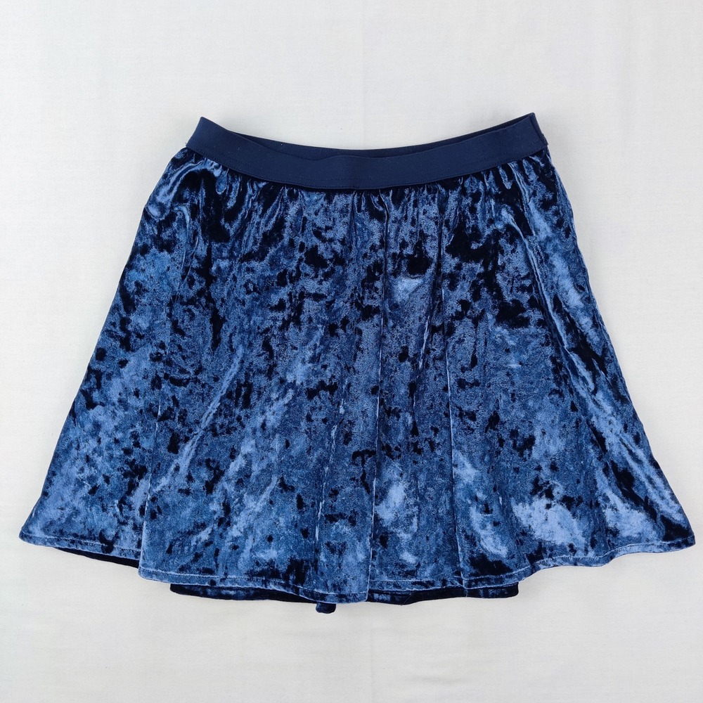 Gap‎ Skirt Girls Large Blue Crushed Velvet Skater Elastic Waist Lined Plush